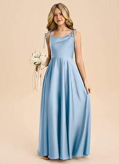 Azazie Popsy Junior Taupe A-Line Bow Stretch Satin Dress image5