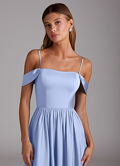 Azazie Calianna Bridesmaid Dresses Ice A-Line Off the Shoulder Stretch Satin Convertible Dress image2