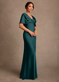 Azazie Dosia 신부의 어머니 드레스 쉬스 주름진 스트레치 새틴 플로어 길이 드레스 image2