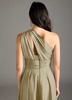 Azazie Charlize Bridesmaid Dresses Moss Green A-Line One Shoulder Stretch Satin Dress image8