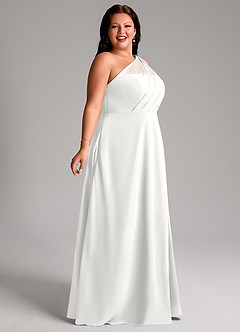 Azazie Phaedra Bridesmaid Dresses White A-Line One Shoulder Chiffon Dress image9