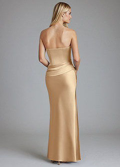 Azazie Lenya Final Sale Champagne Sheath Pleated Stretch Satin Dress image2