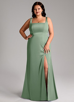 Azazie Frostine Brautjungfernkleider A-Linie Schleifen Stretch-Satin Kleid Matcha image14