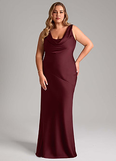 Azazie Rylina Vestidos de damas de honor Vestido de Cabernet de Satén Elástico de Corte Sirena image1