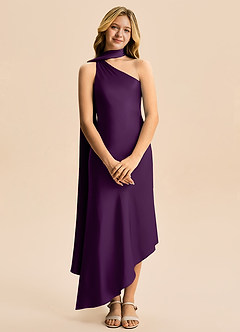 Azazie Briony Junior Etui Plissee Stretch-Satin Kleid Traube image7