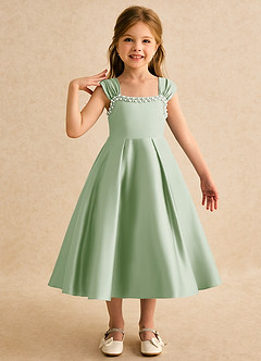 Azazie Yosemite Jurken voor bloemenmeisjes Baljurk Jurk van Mat Satijn Sweetheart Halslijn Stoffige Salie image1