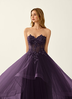 Anais Violet Foncé Robe de bal à corset, laçage au dos et volants en dentelle image5
