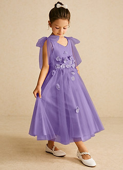 Azazie Minia Flower Girl Dresses Tahiti A-Line Bow Matte Satin Dress image3