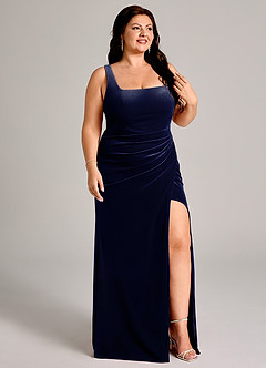 Azazie Mero Bridesmaid Dresses Dark Navy Mermaid Pleated Velvet Dress image10