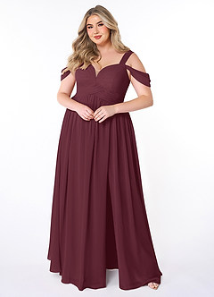 Azazie Lianne Bridesmaid Dresses Cabernet A-Line Off the Shoulder Chiffon Dress image7