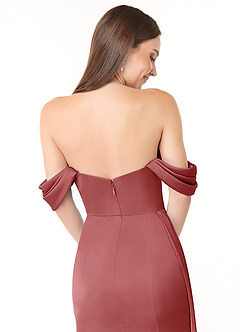 Azazie Amyra 신부 들러리 드레스 인어 오프 더 숄더 스트레치 새틴 바닥 길이 드레스 image3