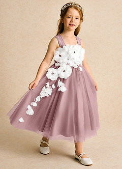 Azazie Dovey Flower Girl Dresses Dusty Rose Ball-Gown Bow Tulle Dress image6