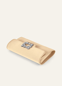 front Clutch van elastisch satijn in bijpassende kleur met kristallen sluiting