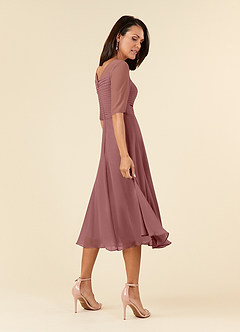 Azazie Naomi vestidos de madre de la novia Vestido de Rosa Del Desierto de Gasa de Corte En A con Cuello barco plisado image4