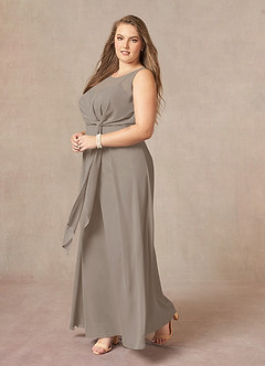 Azazie Marchioness Mother of the Bride Dresses Taupe A-Line Scoop Pleated Chiffon Dress image9