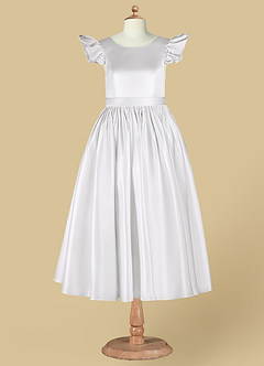 Azazie Violeta Flower Girl Dresses White Ball-Gown Bow Matte Satin Dress image10