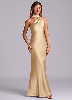 Azazie Seona Bridesmaid Dresses Champagne Mermaid One Shoulder Stretch Satin Dress image3