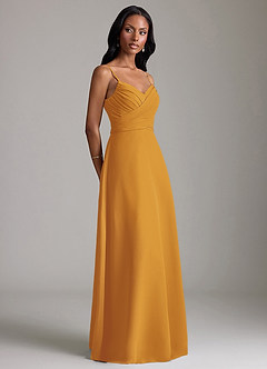 Azazie Kali Bridesmaid Dresses Butterscotch A-Line Pleated Chiffon Dress image3