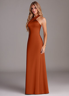 Azazie Doretta Bridesmaid Dresses Burnt Orange Mermaid Pleated Stretch Satin Dress image4