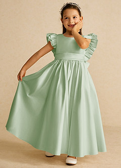Azazie Piglette Flower Girl Dresses Dusty Sage A-Line Bow Matte Satin Dress image6