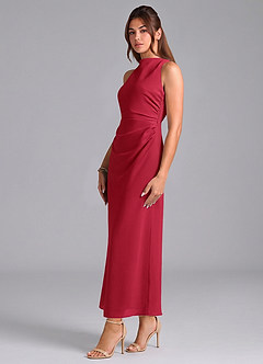 Azazie Evadne Bridesmaid Dresses Scarlet Sheath Pleated Chiffon Dress image4