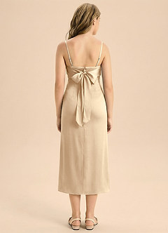 Azazie Mai Junior Etui Plissee Stretch-Satin Kleid Champagner image2