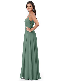 Azazie Lennon Bridesmaid Dresses Eucalyptus A-Line Lace Chiffon Dress image3