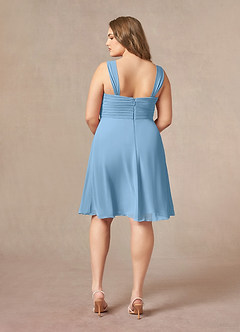 Azazie Olivia Kleider für die Brautmutter A-Linie Quadratischer Ausschnitt Gefaltet Chiffon Kleid Stahlblau image11
