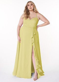 Azazie Naeem Bridesmaid Dresses Lemon Sorbet A-Line V-Neck Ruffle Chiffon Dress image7
