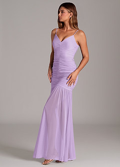 Azazie Aimie Vestidos de damas de honor Vestido de Lila de Malla de Corte Sirena image3