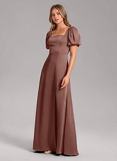 Azazie Fyona Brautjungfernkleider A-Linie Plissee Stretch-Satin Kleid Espresso image4