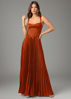 Azazie Avenelle Bridesmaid Dresses Burnt Orange A-Line Corset Stretch Satin Dress image4