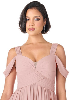 Azazie Lianne Abiti da Damigella Abito A-Line in Chiffon Spalle Scoperte Rosa Cipria image5