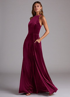 Azazie Larice Vestidos de madrinha de casamento Vestir Cabernet de Veludo de Linha A com com bolsos image3