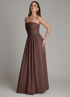 Azazie Andreina Robes de demoiselle d'honneur Robe Trapèze en Mousseline de soie Plissée Ganache image4