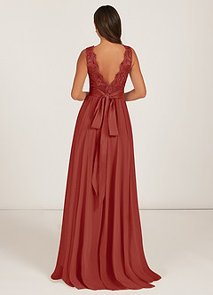 Azazie Gertrude Bridesmaid Dresses Terracotta A-Line Lace Chiffon Dress image2