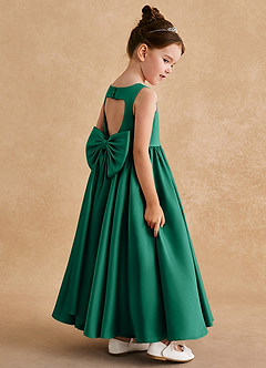 Azazie Bettie Flower Girl Dresses Emerald A-Line Bow Matte Satin Dress image5