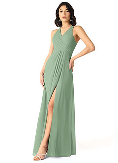 Azazie Danica Robes de demoiselle d'honneur Robe Trapèze en Mousseline de soie Plissée Matcha image3