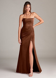 Azazie Leonis Robes de demoiselle d'honneur Robe Sirène en velours Sans bretelles Ombre image3