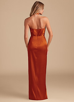 Azazie Zaya Bridesmaid Dresses Paprika Sheath Pleated Metallic Satin Dress image7