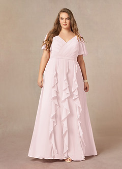 Azazie Watson Final Sale Blushing Pink A-Line V-Neck Chiffon Dress image6