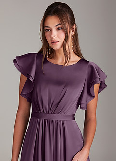Azazie Daphne Robes de demoiselle d'honneur modestes Robe Trapèze Rayé Longueur ras du sol Satin extensible image5