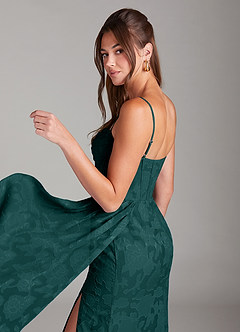 Azazie Denisa Bridesmaid Dresses Pine Sheath Pleated Floral Burnout Dress image5