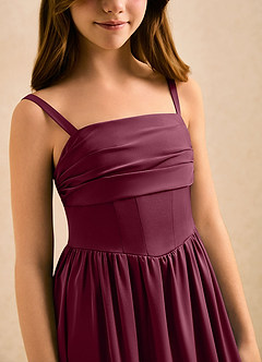 Azazie Maisie Girls Formal Flower Girl Dresses Mulberry A-Line Ruched Stretch Satin Dress image6