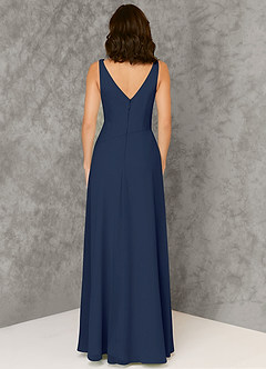 Azazie Kori Bridesmaid Dresses Dark Navy A-Line Pleated Chiffon Dress image2