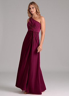 Azazie Brooke Vestidos de damas de honor Vestido de Cabernet de terciopelo de Corte en A con Hombro unilateral image5