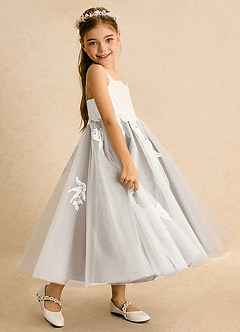 Azazie Coraline Blumenmädchenkleider A-Linie Spitze Kleid Elfenbein Frost image5