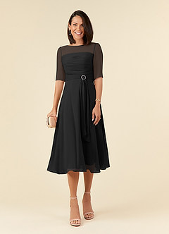 Azazie Naomi Abiti per la Madre della Sposa Abito A-Line in Chiffon Plissettato con Scollo a Barca Nero image1