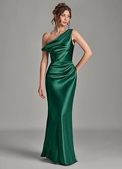 Azazie Emerson Bridesmaid Dresses Emerald Mermaid Off the Shoulder Metallic Satin Dress image4