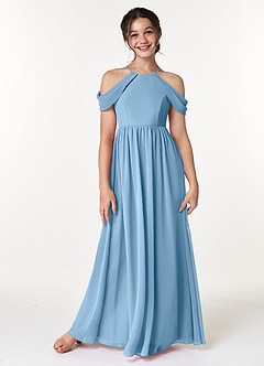 Azazie Seneca Junior Vestido de Azul Acero de Gasa de Corte en A con Vestidos sin tirantes image1